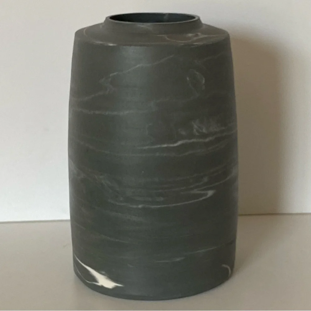 Clay Swirl Pottery Vase Handmade Gray White Marble Look 6” Matte Finish Nemadji